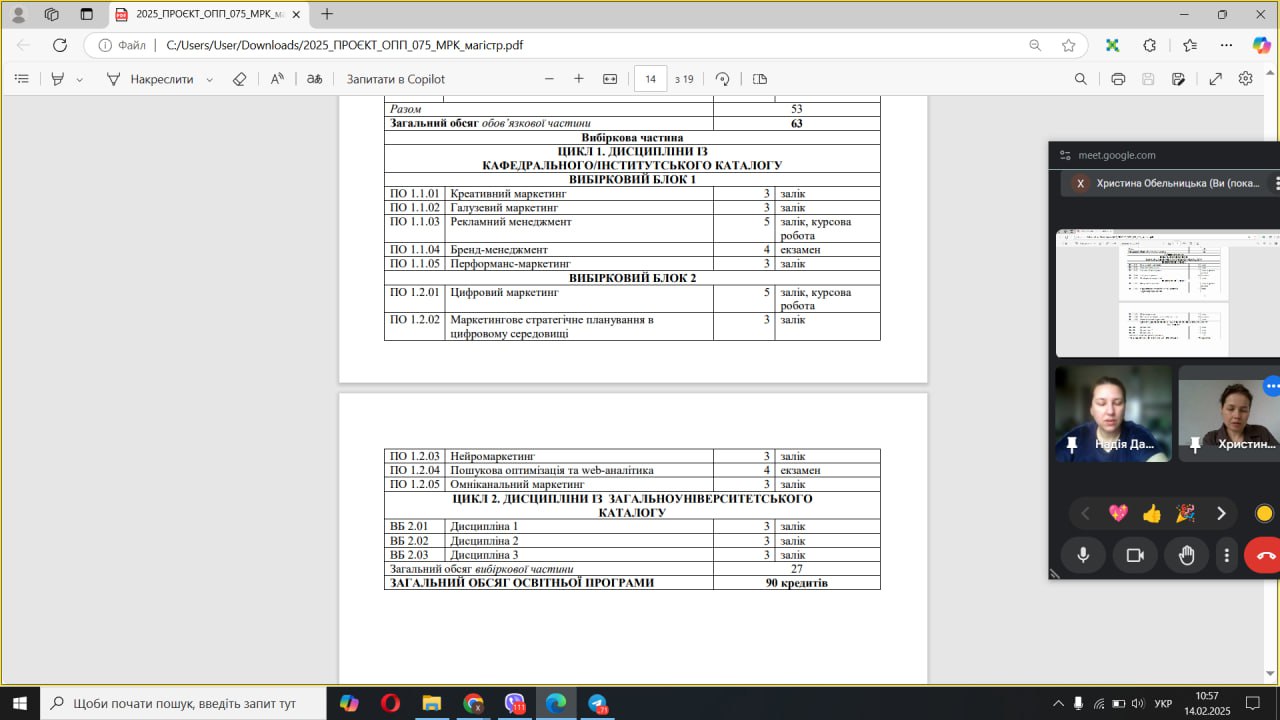Обговорення проєктів ОП «Маркетинг» із колегами з НТУ «Дніпровська політехніка»