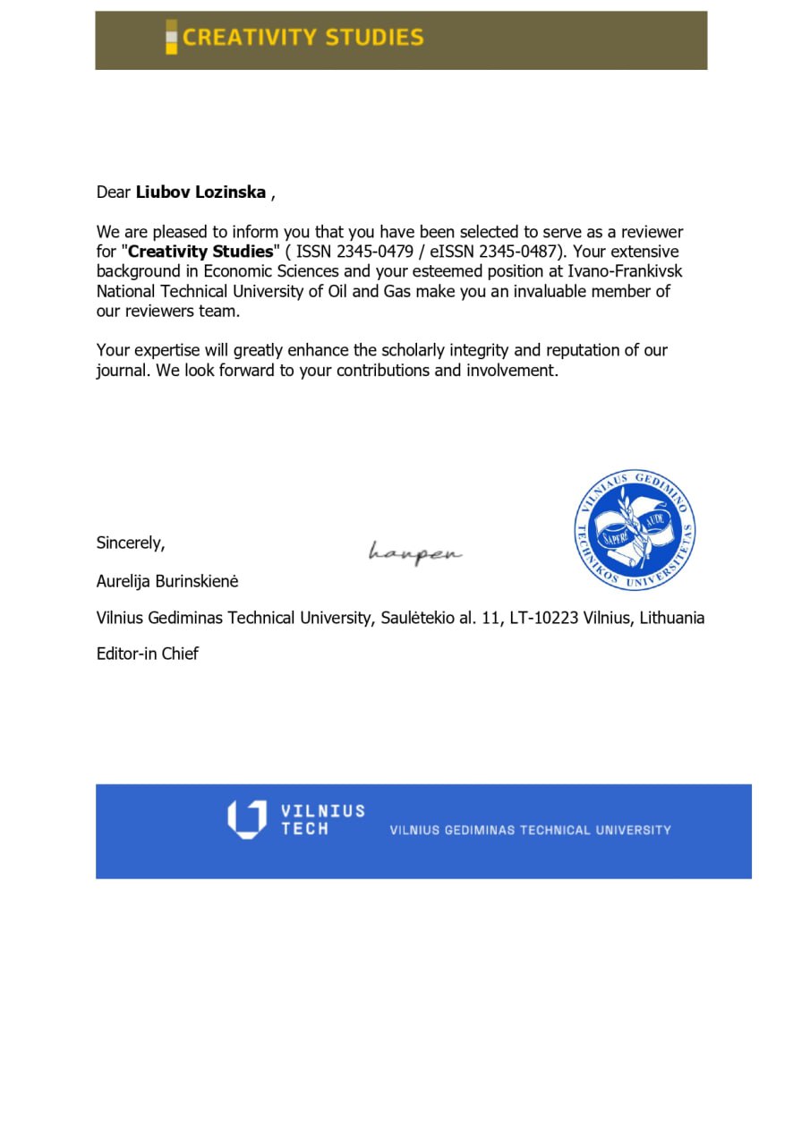 Рецензенти міжнародних фахових видань серед науковців кафедри підприємництва та маркетингу ІФНТУНГ